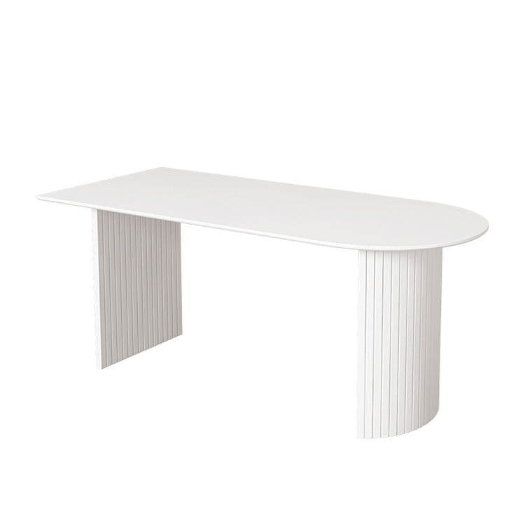 Irregular Shape Dining Table in White Modern Island Table with Double Pedestal Without Chairs Clearhalo 'Dining Tables & Seating' 'Dining Tables' 'dining_table' 'furn' 'furn_dining_table' 'Furniture' 'furniture_dining_table' 'Kitchen & Dining Furniture' 5043270