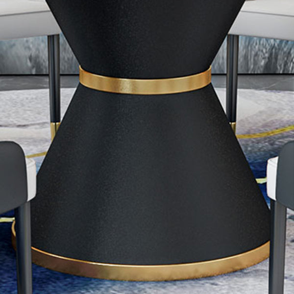Round Stone Dining Table Black Base Traditional Luxury Dinette Table in White Clearhalo 'Dining Tables & Seating' 'Dining Tables' 'dining_table' 'furn' 'furn_dining_table' 'Furniture' 'furniture_dining_table' 'Kitchen & Dining Furniture' 5043344