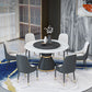 Round Stone Dining Table Black Base Traditional Luxury Dinette Table in White Clearhalo 'Dining Tables & Seating' 'Dining Tables' 'dining_table' 'furn' 'furn_dining_table' 'Furniture' 'furniture_dining_table' 'Kitchen & Dining Furniture' 5043346