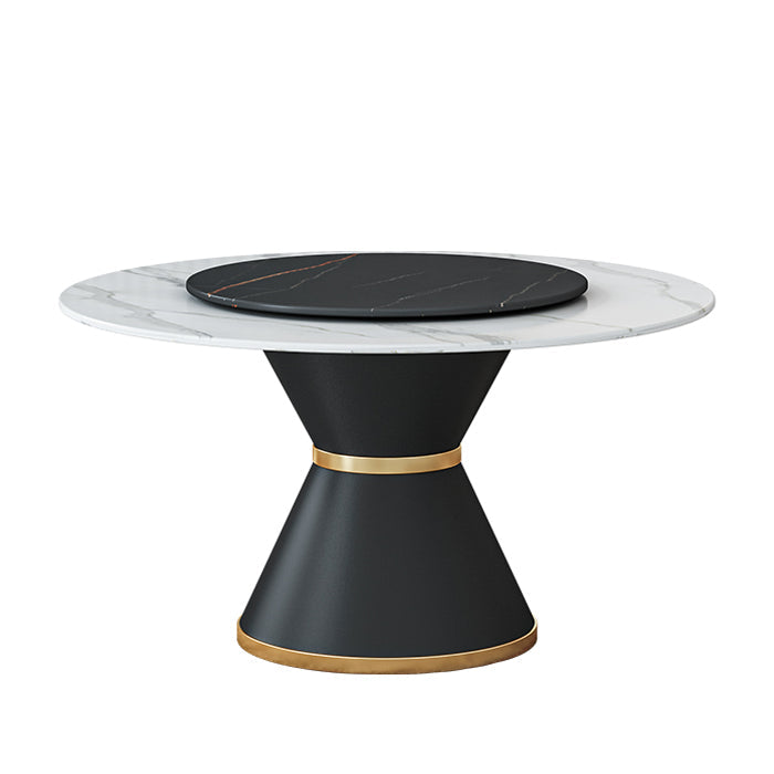 Round Stone Dining Table Black Base Traditional Luxury Dinette Table in White White Black Without Chairs Clearhalo 'Dining Tables & Seating' 'Dining Tables' 'dining_table' 'furn' 'furn_dining_table' 'Furniture' 'furniture_dining_table' 'Kitchen & Dining Furniture' 5043347