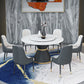 Round Stone Dining Table Black Base Traditional Luxury Dinette Table in White Clearhalo 'Dining Tables & Seating' 'Dining Tables' 'dining_table' 'furn' 'furn_dining_table' 'Furniture' 'furniture_dining_table' 'Kitchen & Dining Furniture' 5043348
