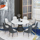 Round Stone Dining Table Black Base Traditional Luxury Dinette Table in White Clearhalo 'Dining Tables & Seating' 'Dining Tables' 'dining_table' 'furn' 'furn_dining_table' 'Furniture' 'furniture_dining_table' 'Kitchen & Dining Furniture' 5043349