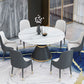 Round Stone Dining Table Black Base Traditional Luxury Dinette Table in White Clearhalo 'Dining Tables & Seating' 'Dining Tables' 'dining_table' 'furn' 'furn_dining_table' 'Furniture' 'furniture_dining_table' 'Kitchen & Dining Furniture' 5043350