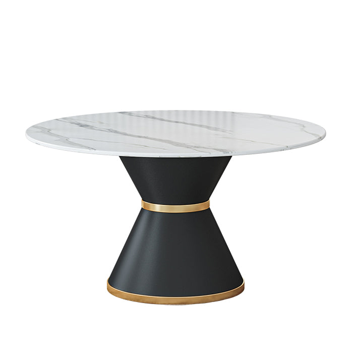 Round Stone Dining Table Black Base Traditional Luxury Dinette Table in White White 53.1"L x 53.1"W x 29.5"H Without Chairs Clearhalo 'Dining Tables & Seating' 'Dining Tables' 'dining_table' 'furn' 'furn_dining_table' 'Furniture' 'furniture_dining_table' 'Kitchen & Dining Furniture' 5043352
