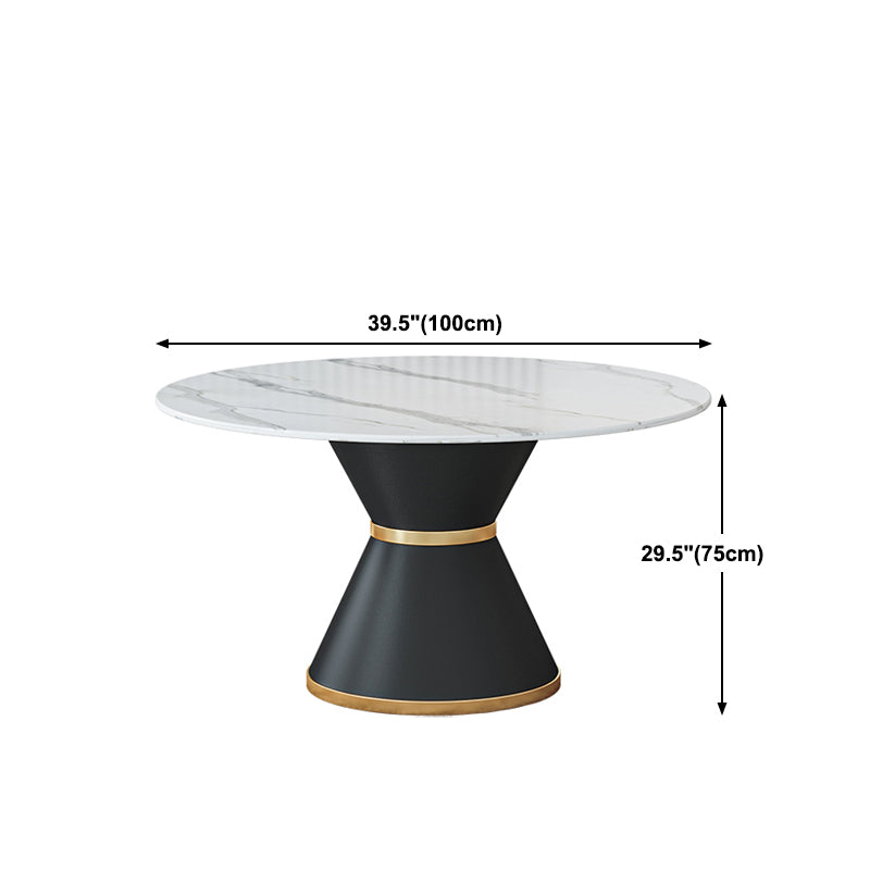 Round Stone Dining Table Black Base Traditional Luxury Dinette Table in White Clearhalo 'Dining Tables & Seating' 'Dining Tables' 'dining_table' 'furn' 'furn_dining_table' 'Furniture' 'furniture_dining_table' 'Kitchen & Dining Furniture' 5043353