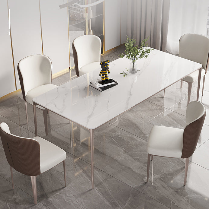 Sintered Stone Top Luxury White Table for Restaurant Rectangle Dining Table with 4 Legs 63"L x 31.5"W x 29.5"H Clearhalo 'Dining Tables & Seating' 'Dining Tables' 'dining_table' 'Furniture' 'furniture_dining_table' 'Kitchen & Dining Furniture' 5043361