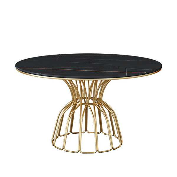 Traditional Luxury Dinette Table Round Metal Gold Base Dining Pedestal Table Black Without Chairs Clearhalo 'Dining Tables & Seating' 'Dining Tables' 'dining_table' 'furn' 'furn_dining_table' 'Furniture' 'furniture_dining_table' 'Kitchen & Dining Furniture' 5043384