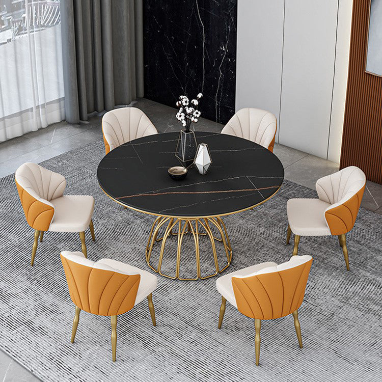 Traditional Luxury Dinette Table Round Metal Gold Base Dining Pedestal Table Clearhalo 'Dining Tables & Seating' 'Dining Tables' 'dining_table' 'furn' 'furn_dining_table' 'Furniture' 'furniture_dining_table' 'Kitchen & Dining Furniture' 5043385