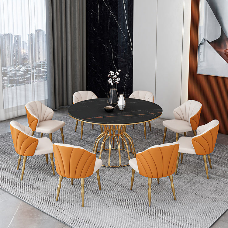 Home Dinner Room Kitchen Table Gold Base Stone and Iron Traditional Luxury Dining Table Black 39.4"L x 39.4"W x 29.5"H Without Chairs Clearhalo 'Dining Tables & Seating' 'Dining Tables' 'dining_table' 'furn' 'furn_dining_table' 'Furniture' 'furniture_dining_table' 'Kitchen & Dining Furniture' 5043393