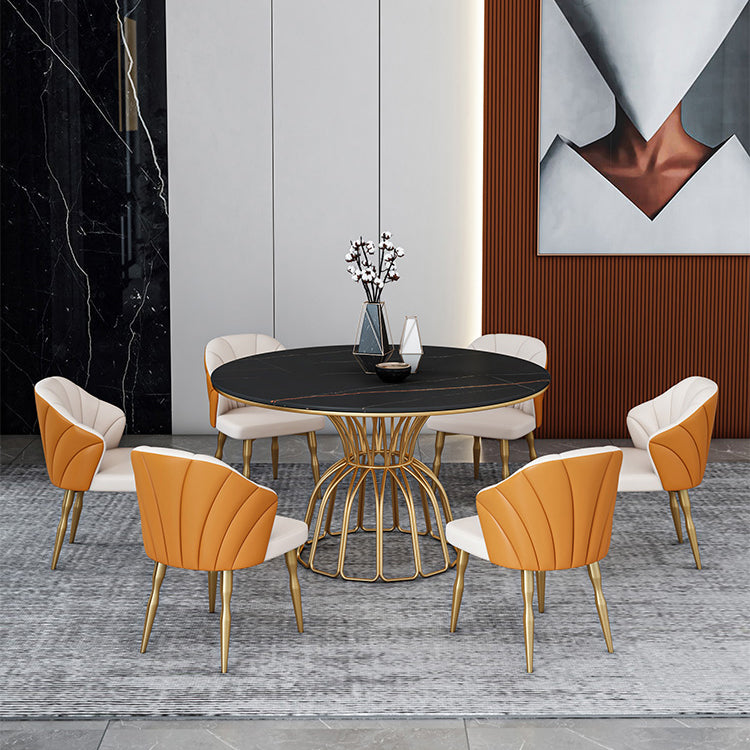 Home Dinner Room Kitchen Table Gold Base Stone and Iron Traditional Luxury Dining Table Clearhalo 'Dining Tables & Seating' 'Dining Tables' 'dining_table' 'furn' 'furn_dining_table' 'Furniture' 'furniture_dining_table' 'Kitchen & Dining Furniture' 5043400