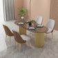 Gold Base Double Pedestal Table Modern Oval Metal Dinner Table Kitchen Home Black 51.2"L x 27.6"W x 29.5"H Without Chairs Clearhalo 'Dining Tables & Seating' 'Dining Tables' 'dining_table' 'furn' 'furn_dining_table' 'Furniture' 'furniture_dining_table' 'Kitchen & Dining Furniture' 5043426