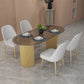 Gold Base Double Pedestal Table Modern Oval Metal Dinner Table Kitchen Home Clearhalo 'Dining Tables & Seating' 'Dining Tables' 'dining_table' 'furn' 'furn_dining_table' 'Furniture' 'furniture_dining_table' 'Kitchen & Dining Furniture' 5043430