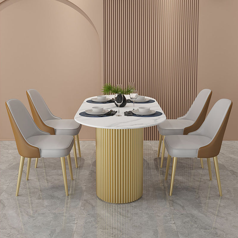 Gold Base Double Pedestal Table Modern Oval Metal Dinner Table Kitchen Home Clearhalo 'Dining Tables & Seating' 'Dining Tables' 'dining_table' 'furn' 'furn_dining_table' 'Furniture' 'furniture_dining_table' 'Kitchen & Dining Furniture' 5043433