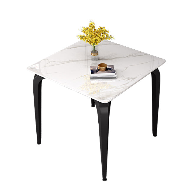 Industrial Sintered Stone Dining Table Metal Dining Table for Dining Room White 35.4"L x 35.4"W x 29.5"H Without Chairs Clearhalo 'Dining Tables & Seating' 'Dining Tables' 'dining_table' 'furn' 'furn_dining_table' 'Furniture' 'furniture_dining_table' 'Kitchen & Dining Furniture' 5043445