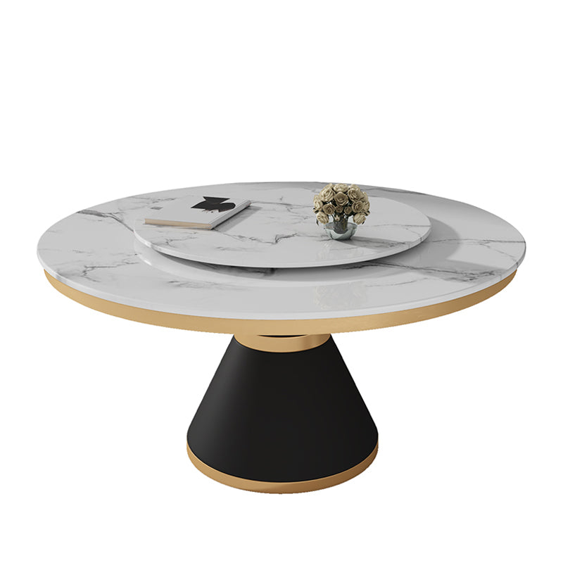 Black and White Dining Table Traditional Luxury Stone and Metal Dining Room Collection White Gold 53.1"L x 53.1"W x 29.5"H Lazy Susan Clearhalo 'Dining Tables & Seating' 'Dining Tables' 'dining_table' 'furn' 'furn_dining_table' 'Furniture' 'furniture_dining_table' 'Kitchen & Dining Furniture' 5043500