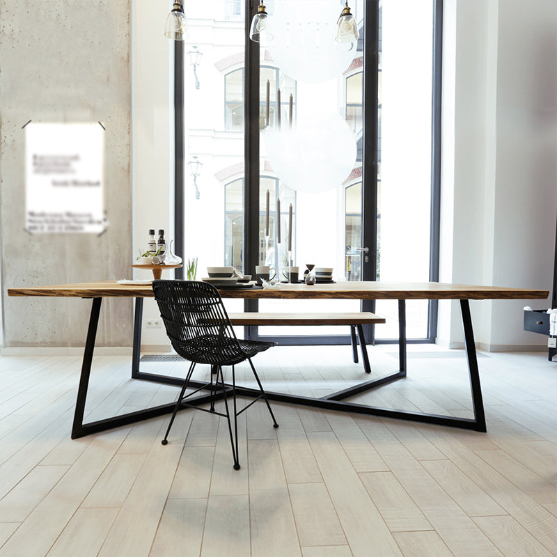 Industrial Solid Wood Table for Restaurant Rectangle Dining Table with Trestle Base 78.7"L x 31.5"W x 29.5"H Without Chairs Clearhalo 'Dining Tables & Seating' 'Dining Tables' 'dining_table' 'furn' 'furn_dining_table' 'Furniture' 'furniture_dining_table' 'Kitchen & Dining Furniture' 5043528