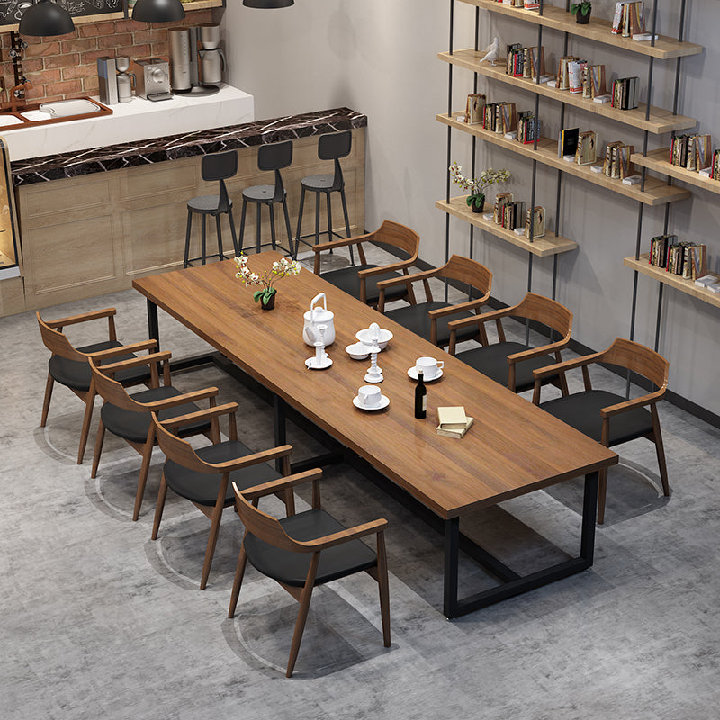 Industrial Solid Wood Table for Restaurant Dining Table with Trestle Base 118.1"L x 47.2"W x 29.5"H Without Chairs Clearhalo 'Dining Tables & Seating' 'Dining Tables' 'dining_table' 'furn' 'furn_dining_table' 'Furniture' 'furniture_dining_table' 'Kitchen & Dining Furniture' 5043547