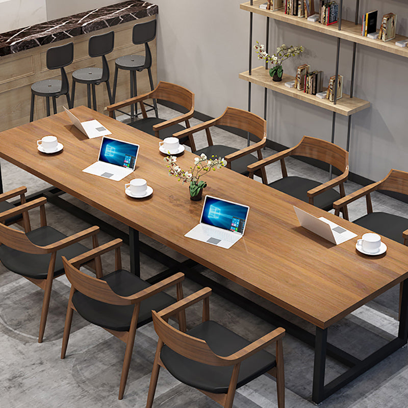 Industrial Solid Wood Table for Restaurant Dining Table with Trestle Base Clearhalo 'Dining Tables & Seating' 'Dining Tables' 'dining_table' 'furn' 'furn_dining_table' 'Furniture' 'furniture_dining_table' 'Kitchen & Dining Furniture' 5043557