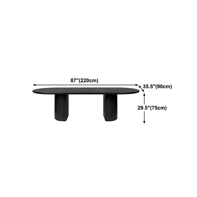 Solid Wood Contemporary Oval Table Black Wood Top Table with Double Pedestal Clearhalo 'Dining Tables & Seating' 'Dining Tables' 'dining_table' 'furn' 'furn_dining_table' 'Furniture' 'furniture_dining_table' 'Kitchen & Dining Furniture' 5043597