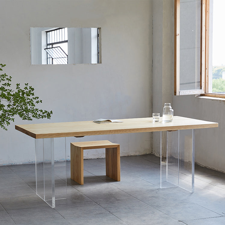 Rectangle Pine Wood Dining Table Modern Kitchen Table with Acrylic Double Pedestal 63"L x 31.5"W x 29.5"H Without Chairs Clearhalo 'Dining Tables & Seating' 'Dining Tables' 'dining_table' 'furn' 'furn_dining_table' 'Furniture' 'furniture_dining_table' 'Kitchen & Dining Furniture' 5043615