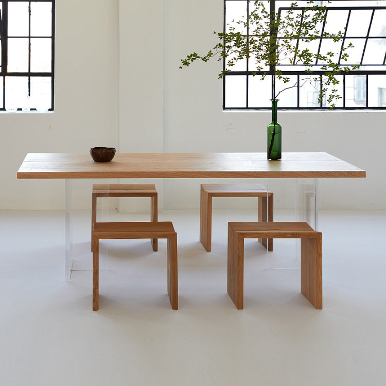 Rectangle Pine Wood Dining Table Modern Kitchen Table with Acrylic Double Pedestal 78.7"L x 31.5"W x 29.5"H Without Chairs Clearhalo 'Dining Tables & Seating' 'Dining Tables' 'dining_table' 'furn' 'furn_dining_table' 'Furniture' 'furniture_dining_table' 'Kitchen & Dining Furniture' 5043616