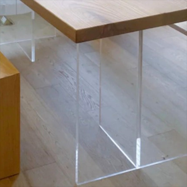 Rectangle Pine Wood Dining Table Modern Kitchen Table with Acrylic Double Pedestal Clearhalo 'Dining Tables & Seating' 'Dining Tables' 'dining_table' 'furn' 'furn_dining_table' 'Furniture' 'furniture_dining_table' 'Kitchen & Dining Furniture' 5043620