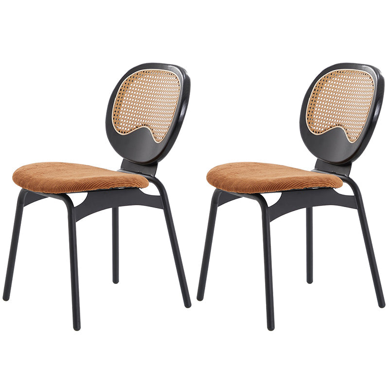 Modern Style Side Chair Upholstered King Louis Back Armless Dining Chair Brown-Black 2 Piece Set Clearhalo 'Dining Chairs' 'Dining Tables & Seating' 'dining_chair' 'furn' 'furn_dining_chair' 'Furniture' 'furniture_dining_chair' 'Kitchen & Dining Furniture' 5043657