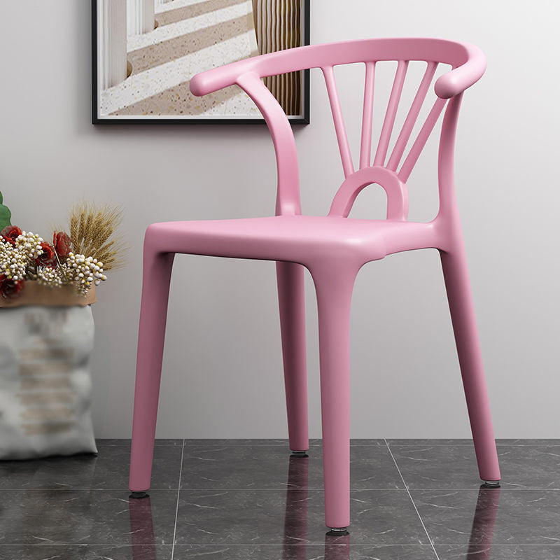 Scandinavian Plastic Side Chair Indoor-Outdoor Windsor Back Chair Pink 1 Piece Clearhalo 'Dining Chairs' 'Dining Tables & Seating' 'dining_chair' 'furn' 'furn_dining_chair' 'Furniture' 'furniture_dining_chair' 'Kitchen & Dining Furniture' 5043676