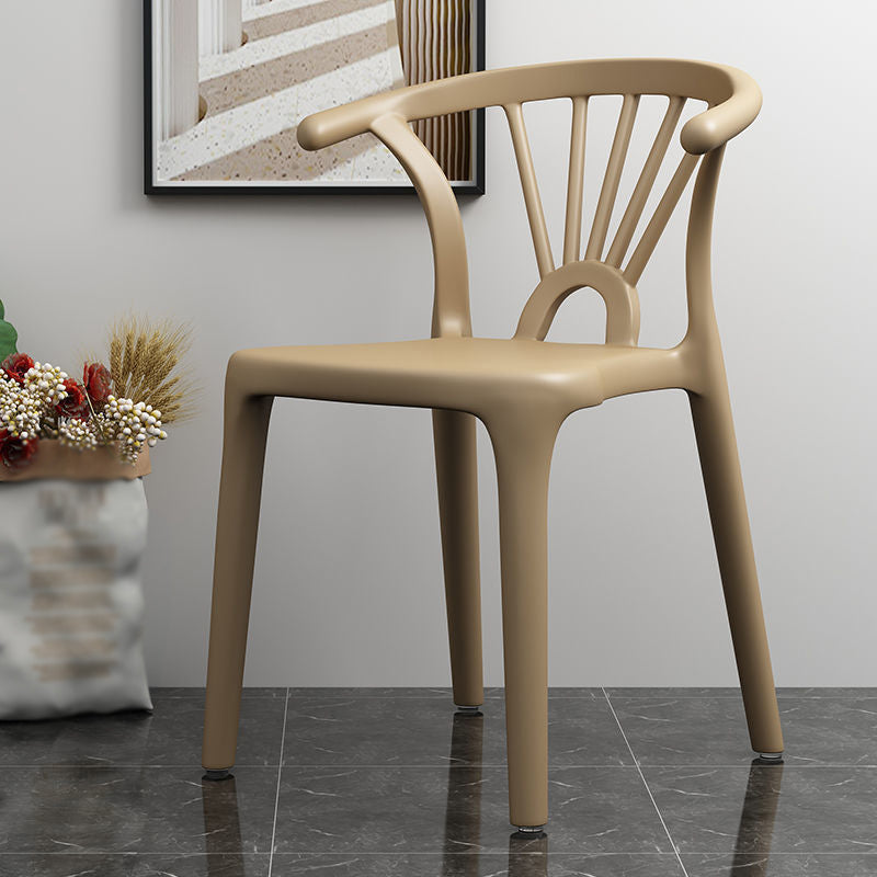 Scandinavian Plastic Side Chair Indoor-Outdoor Windsor Back Chair Khaki 1 Piece Clearhalo 'Dining Chairs' 'Dining Tables & Seating' 'dining_chair' 'furn' 'furn_dining_chair' 'Furniture' 'furniture_dining_chair' 'Kitchen & Dining Furniture' 5043683