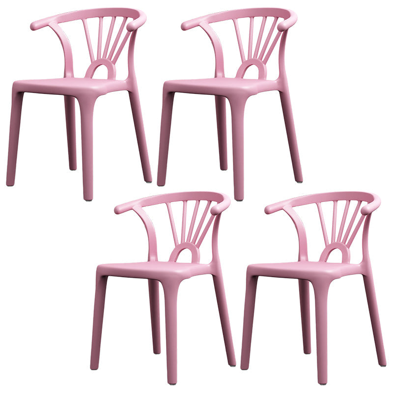 Scandinavian Plastic Side Chair Indoor-Outdoor Windsor Back Chair Pink 4 Piece Set Clearhalo 'Dining Chairs' 'Dining Tables & Seating' 'dining_chair' 'furn' 'furn_dining_chair' 'Furniture' 'furniture_dining_chair' 'Kitchen & Dining Furniture' 5043705