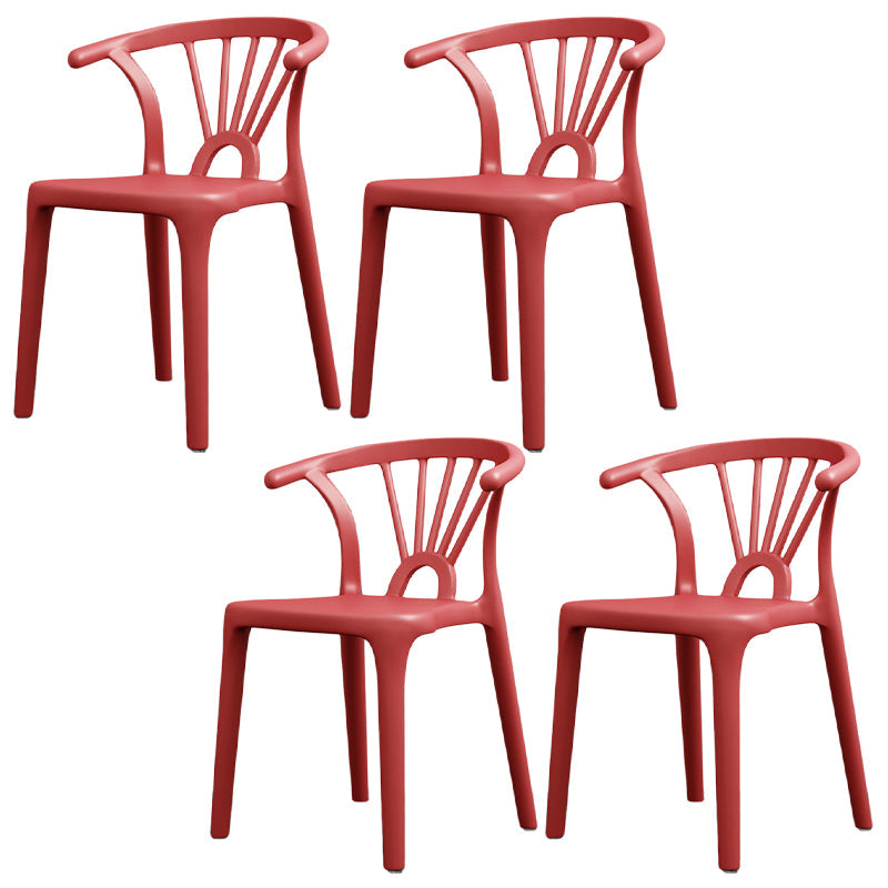 Scandinavian Plastic Side Chair Indoor-Outdoor Windsor Back Chair Crimson 4 Piece Set Clearhalo 'Dining Chairs' 'Dining Tables & Seating' 'dining_chair' 'furn' 'furn_dining_chair' 'Furniture' 'furniture_dining_chair' 'Kitchen & Dining Furniture' 5043721