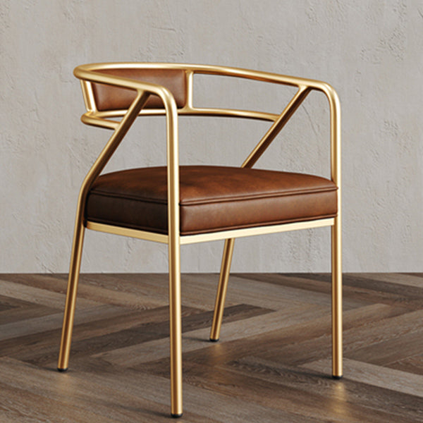 Glam Style Arm Chair Open Back Indoor Dining Chair for Dining Room Brown 1 Piece Brass Gold Clearhalo 'Dining Chairs' 'Dining Tables & Seating' 'dining_chair' 'furn' 'furn_dining_chair' 'Furniture' 'furniture_dining_chair' 'Kitchen & Dining Furniture' 5043773