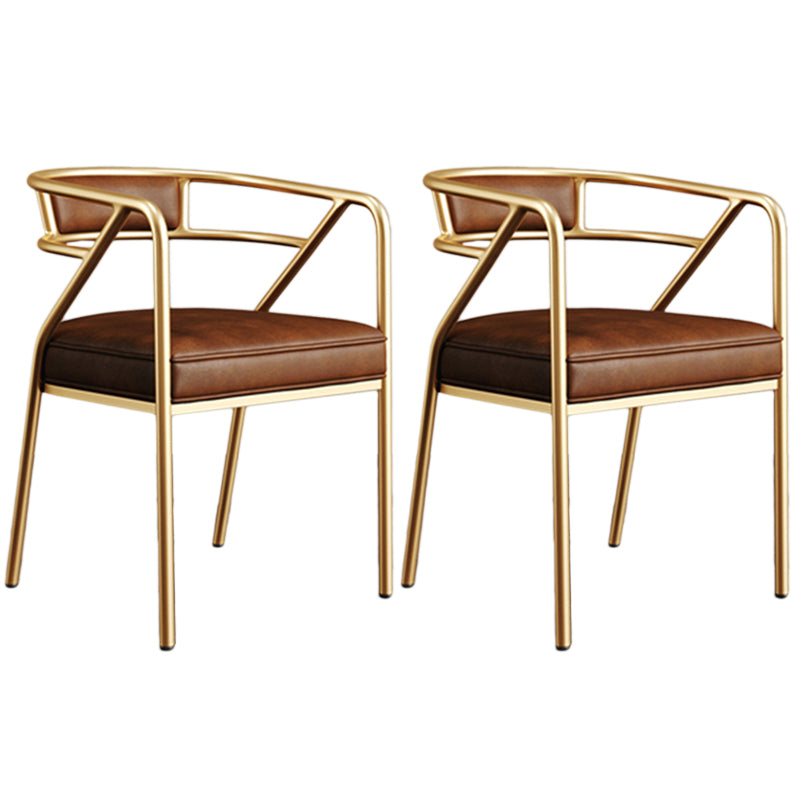 Glam Style Arm Chair Open Back Indoor Dining Chair for Dining Room Brown 2 Piece Set Brass Gold Clearhalo 'Dining Chairs' 'Dining Tables & Seating' 'dining_chair' 'furn' 'furn_dining_chair' 'Furniture' 'furniture_dining_chair' 'Kitchen & Dining Furniture' 5043808