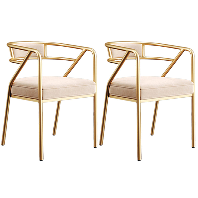Glam Style Arm Chair Open Back Indoor Dining Chair for Dining Room Beige 2 Piece Set Brass Gold Clearhalo 'Dining Chairs' 'Dining Tables & Seating' 'dining_chair' 'furn' 'furn_dining_chair' 'Furniture' 'furniture_dining_chair' 'Kitchen & Dining Furniture' 5043822