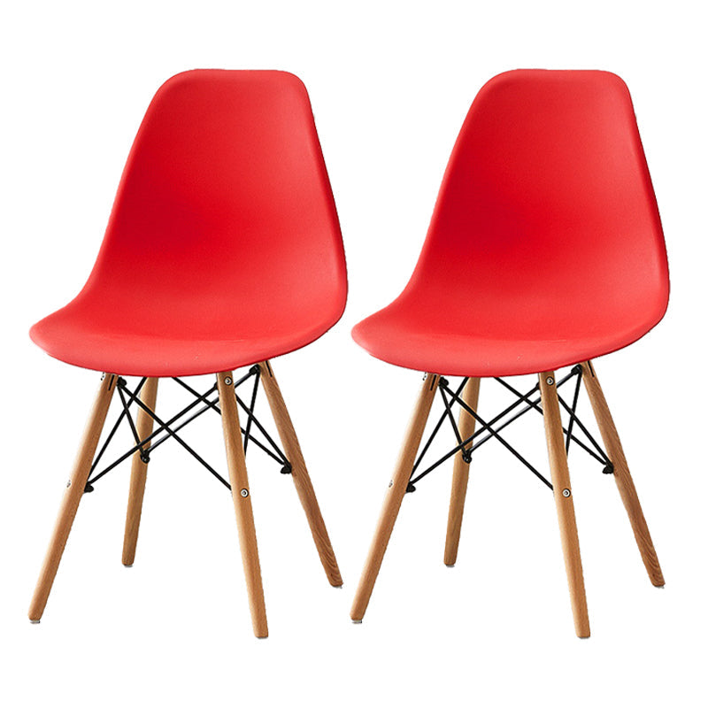 Scandinavian Wood Armless Chair Kitchen Room Solid Back Chair Red Set of 2 Clearhalo 'Dining Chairs' 'Dining Tables & Seating' 'dining_chair' 'Furniture' 'furniture_dining_chair' 'Kitchen & Dining Furniture' 5043850