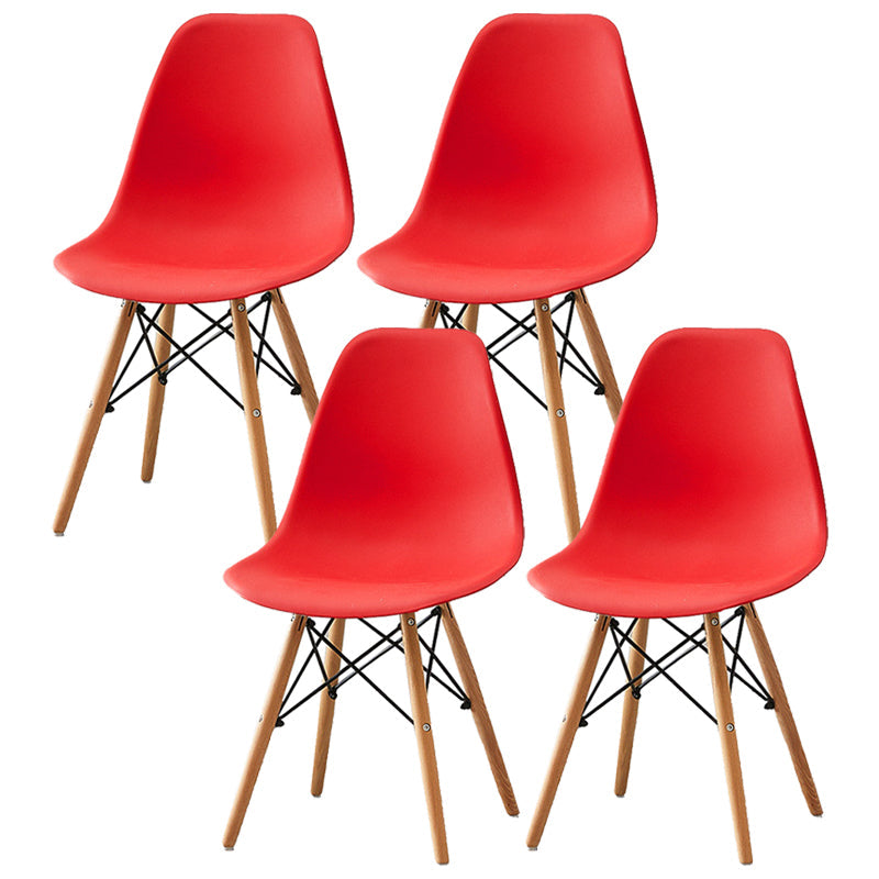 Scandinavian Wood Armless Chair Kitchen Room Solid Back Chair Red Set of 4 Clearhalo 'Dining Chairs' 'Dining Tables & Seating' 'dining_chair' 'Furniture' 'furniture_dining_chair' 'Kitchen & Dining Furniture' 5043852