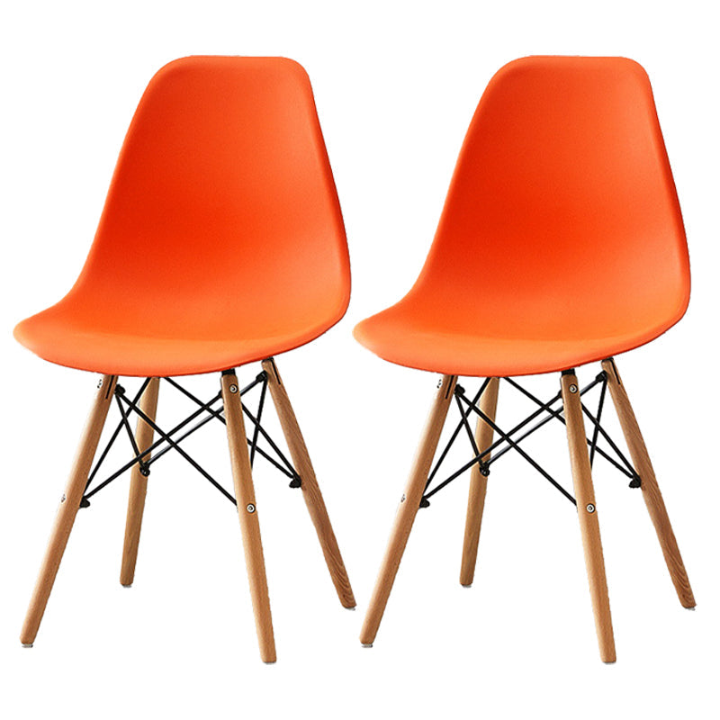 Scandinavian Wood Armless Chair Kitchen Room Solid Back Chair Orange-Red Set of 2 Clearhalo 'Dining Chairs' 'Dining Tables & Seating' 'dining_chair' 'Furniture' 'furniture_dining_chair' 'Kitchen & Dining Furniture' 5043872
