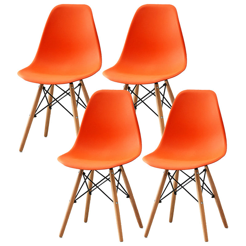 Scandinavian Wood Armless Chair Kitchen Room Solid Back Chair Orange-Red Set of 4 Clearhalo 'Dining Chairs' 'Dining Tables & Seating' 'dining_chair' 'Furniture' 'furniture_dining_chair' 'Kitchen & Dining Furniture' 5043873