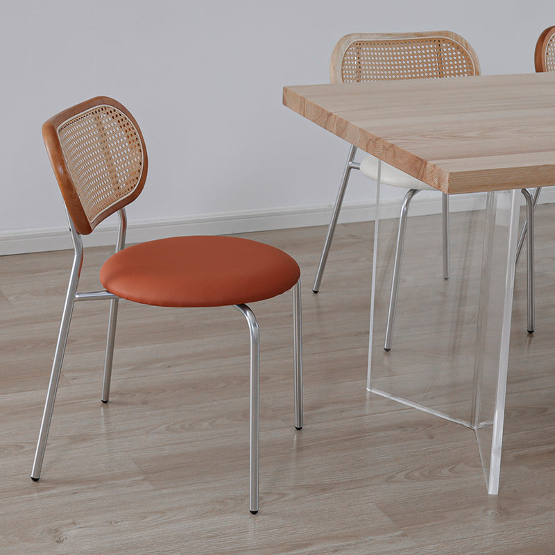 PU Leather Armless Dining Chair Contemporary Cane Back Dining Chair Clearhalo 'Dining Chairs' 'Dining Tables & Seating' 'dining_chair' 'furn' 'furn_dining_chair' 'Furniture' 'furniture_dining_chair' 'Kitchen & Dining Furniture' 5043901