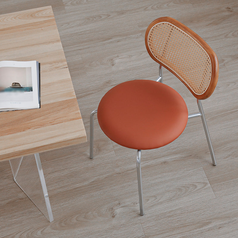 PU Leather Armless Dining Chair Contemporary Cane Back Dining Chair Clearhalo 'Dining Chairs' 'Dining Tables & Seating' 'dining_chair' 'furn' 'furn_dining_chair' 'Furniture' 'furniture_dining_chair' 'Kitchen & Dining Furniture' 5043904