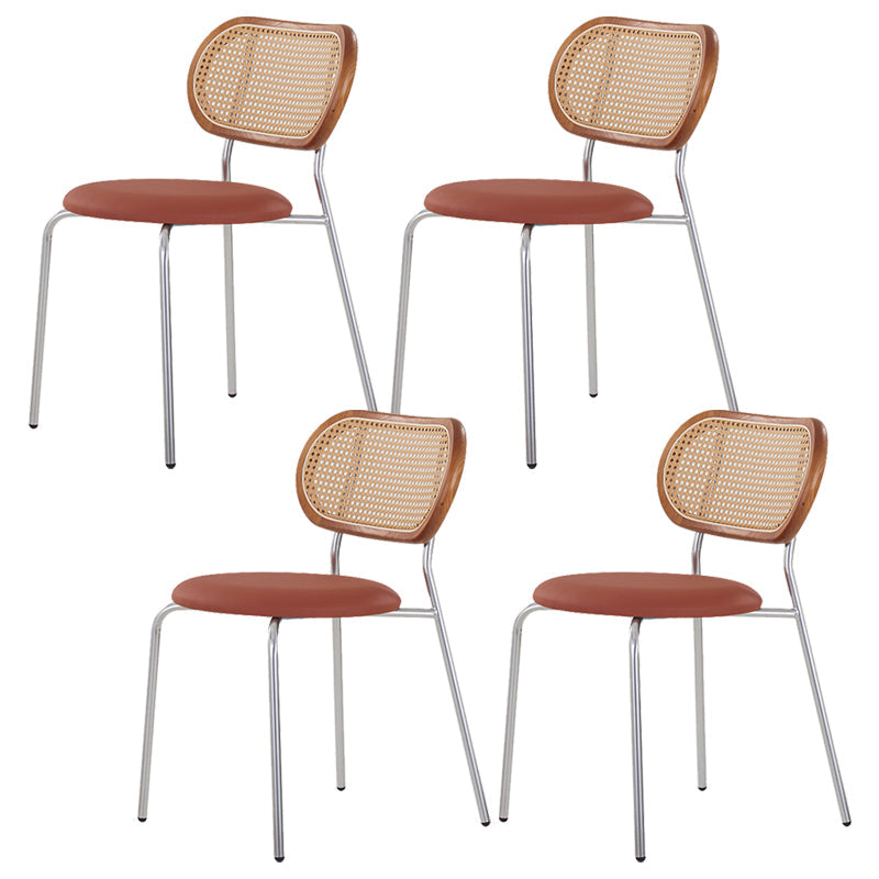 PU Leather Armless Dining Chair Contemporary Cane Back Dining Chair Brown 4 Piece Set Clearhalo 'Dining Chairs' 'Dining Tables & Seating' 'dining_chair' 'furn' 'furn_dining_chair' 'Furniture' 'furniture_dining_chair' 'Kitchen & Dining Furniture' 5043905