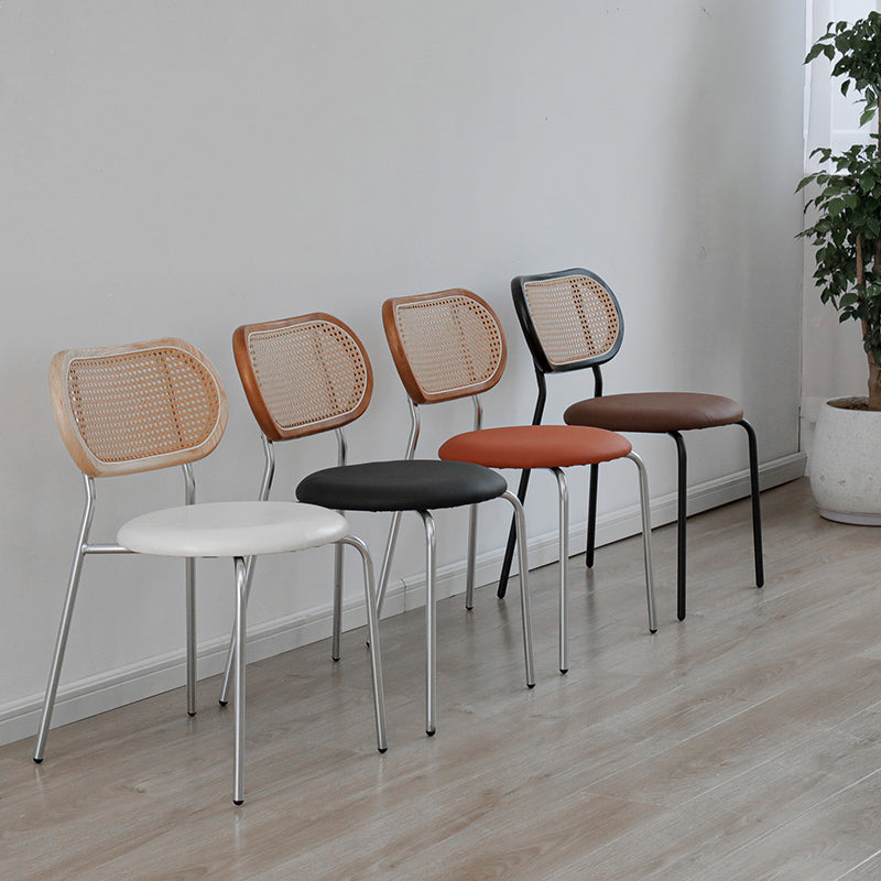 PU Leather Armless Dining Chair Contemporary Cane Back Dining Chair Clearhalo 'Dining Chairs' 'Dining Tables & Seating' 'dining_chair' 'furn' 'furn_dining_chair' 'Furniture' 'furniture_dining_chair' 'Kitchen & Dining Furniture' 5043906