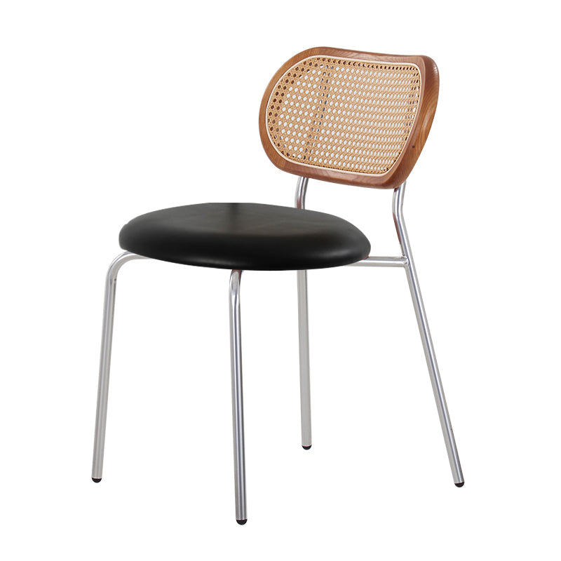 PU Leather Armless Dining Chair Contemporary Cane Back Dining Chair Black-Brown 1 Piece Clearhalo 'Dining Chairs' 'Dining Tables & Seating' 'dining_chair' 'furn' 'furn_dining_chair' 'Furniture' 'furniture_dining_chair' 'Kitchen & Dining Furniture' 5043908