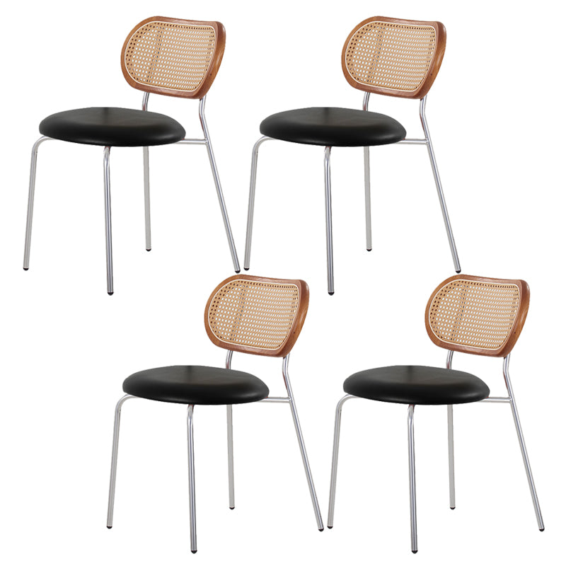 PU Leather Armless Dining Chair Contemporary Cane Back Dining Chair Black-Brown 4 Piece Set Clearhalo 'Dining Chairs' 'Dining Tables & Seating' 'dining_chair' 'furn' 'furn_dining_chair' 'Furniture' 'furniture_dining_chair' 'Kitchen & Dining Furniture' 5043912