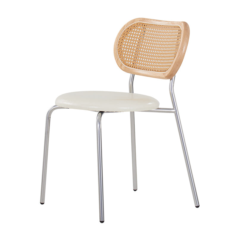 PU Leather Armless Dining Chair Contemporary Cane Back Dining Chair White-Brown 1 Piece Clearhalo 'Dining Chairs' 'Dining Tables & Seating' 'dining_chair' 'furn' 'furn_dining_chair' 'Furniture' 'furniture_dining_chair' 'Kitchen & Dining Furniture' 5043914