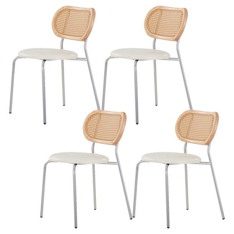 PU Leather Armless Dining Chair Contemporary Cane Back Dining Chair White-Brown 4 Piece Set Clearhalo 'Dining Chairs' 'Dining Tables & Seating' 'dining_chair' 'furn' 'furn_dining_chair' 'Furniture' 'furniture_dining_chair' 'Kitchen & Dining Furniture' 5043917