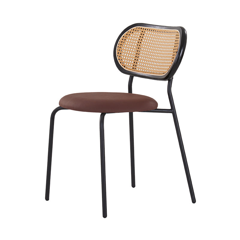 PU Leather Armless Dining Chair Contemporary Cane Back Dining Chair Brown-Black 1 Piece Clearhalo 'Dining Chairs' 'Dining Tables & Seating' 'dining_chair' 'furn' 'furn_dining_chair' 'Furniture' 'furniture_dining_chair' 'Kitchen & Dining Furniture' 5043919