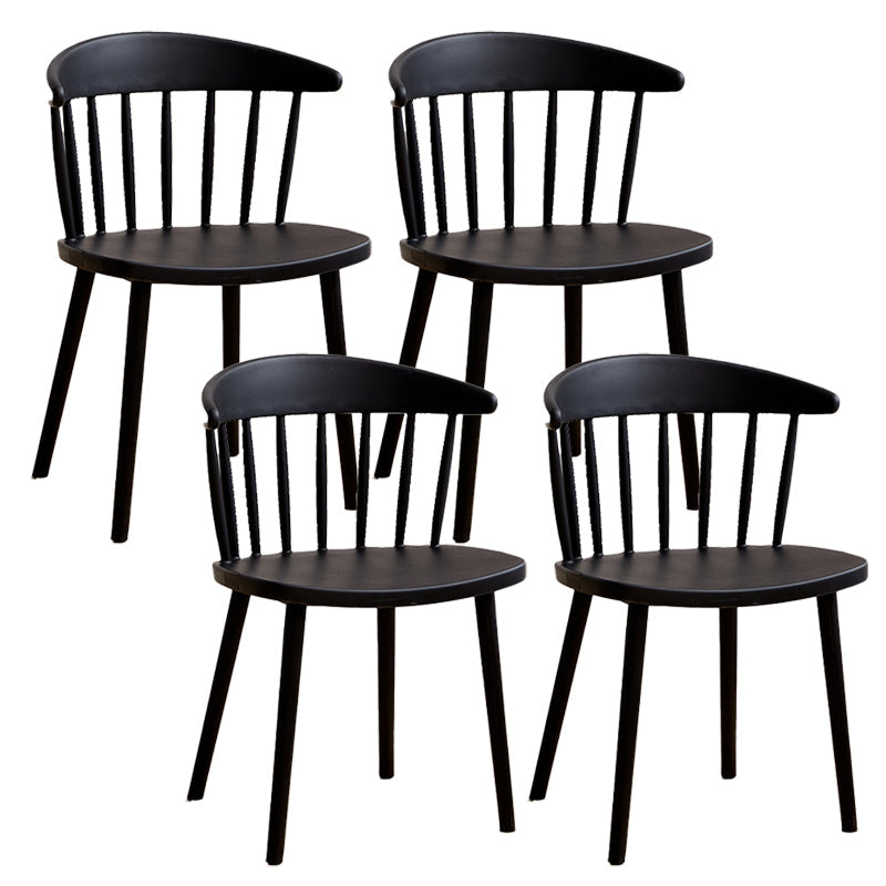 Scandinavian Plastic Armless Chair Windsor Back Restaurant Chair Black 4 Piece Set Clearhalo 'Dining Chairs' 'Dining Tables & Seating' 'dining_chair' 'furn' 'furn_dining_chair' 'Furniture' 'furniture_dining_chair' 'Kitchen & Dining Furniture' 5043934