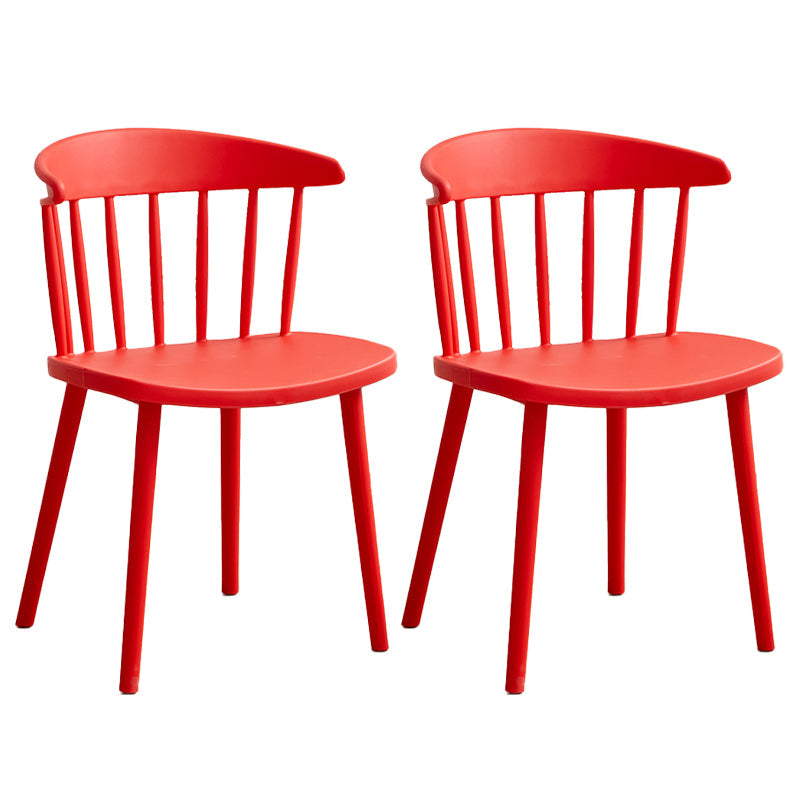 Scandinavian Plastic Armless Chair Windsor Back Restaurant Chair Red 2 Piece Set Clearhalo 'Dining Chairs' 'Dining Tables & Seating' 'dining_chair' 'furn' 'furn_dining_chair' 'Furniture' 'furniture_dining_chair' 'Kitchen & Dining Furniture' 5043944