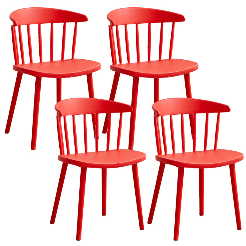 Scandinavian Plastic Armless Chair Windsor Back Restaurant Chair Red 4 Piece Set Clearhalo 'Dining Chairs' 'Dining Tables & Seating' 'dining_chair' 'furn' 'furn_dining_chair' 'Furniture' 'furniture_dining_chair' 'Kitchen & Dining Furniture' 5043946